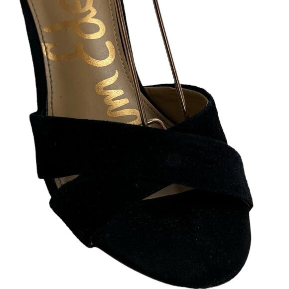 Sam Edelman Yancy Suede Ankle Strap Peep Toe Block Heel Sandals Black Womens 8.5 - Picture 4 of 16